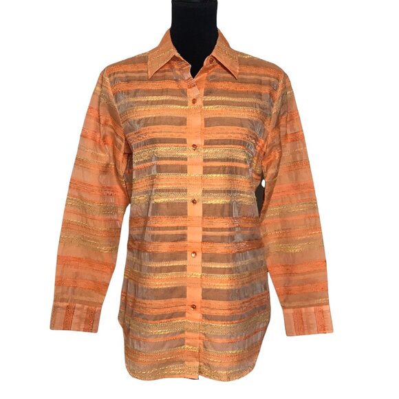 Coldwater Creek Sheer Tweed Style Blouse in Orange/Yellow - Size Small - Picture 1 of 7